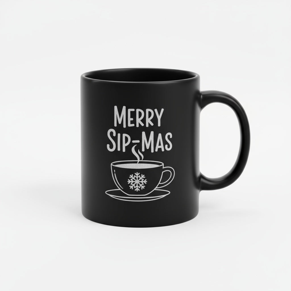 Merry Sip-Mas - Laser Etched Holiday Coffee Mug | Christmas Gift Idea