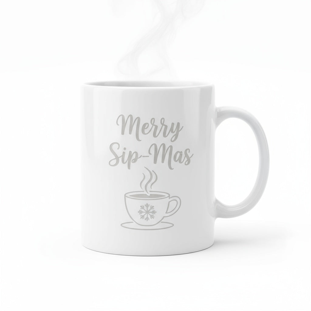Merry Sip-Mas - Laser Etched Holiday Coffee Mug | Christmas Gift Idea