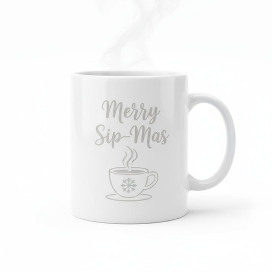 Merry Sip-Mas - Laser Etched Holiday Coffee Mug | Christmas Gift Idea