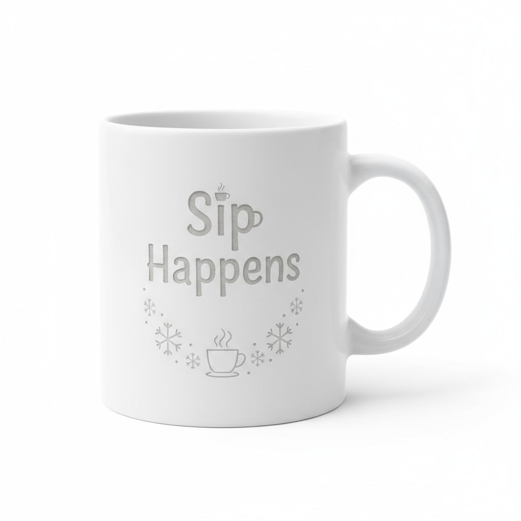 Sip Happens - Laser Etched Christmas Coffee Mug | Funny Holiday Gift